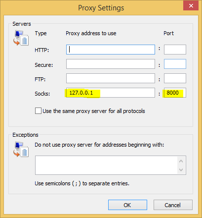 Internet Explorer Proxy Settings