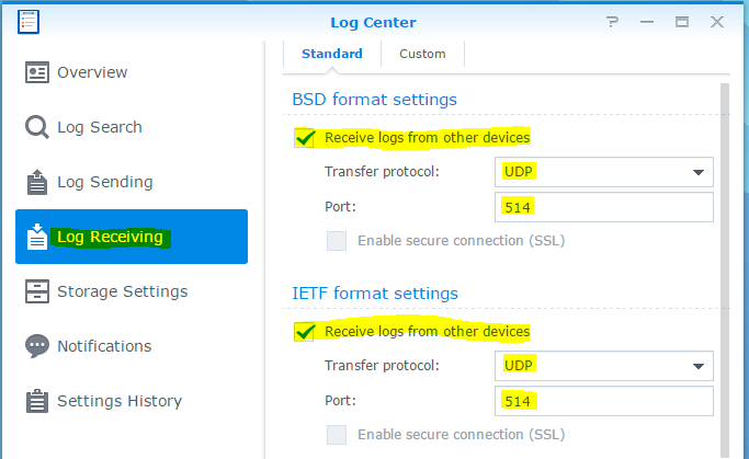 synology log center log receiving